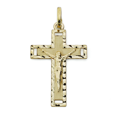 Cruz oro comunión plana tallada Cristo
