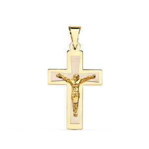 Cruz plana de oro bicolor con Cristo