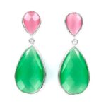 Pendientes plata cristales gota rosa y verde