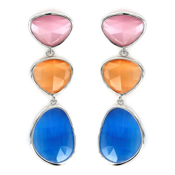 Pendientes plata cristales caramelo rosa y azul
