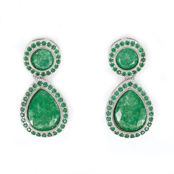 Pendientes plata círculo gota cuarzo verde